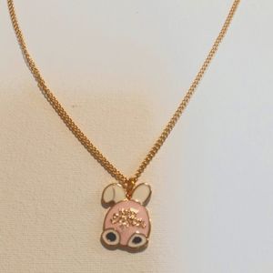 Gold Plated Pink Enamel "Happy Easter" Bunny Necklace